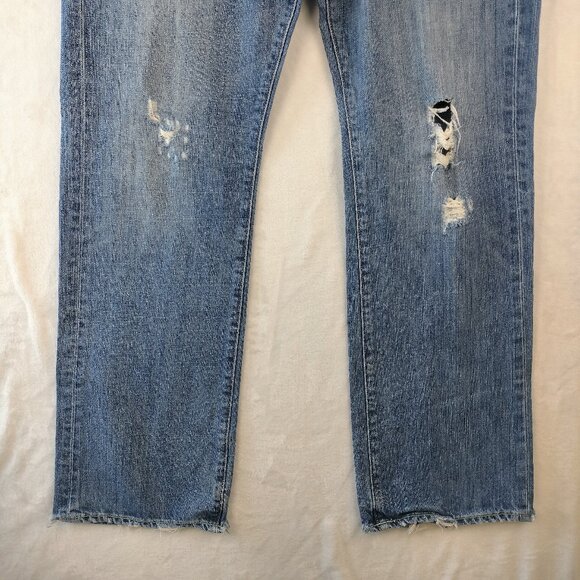 Abercrombie Fitch Mens Low Rise Boot Cut Jeans Size 33x34 Blue denim Distressed - Picture 3 of 16